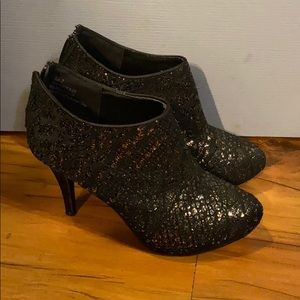 Maurices Gold sequin black heel booties